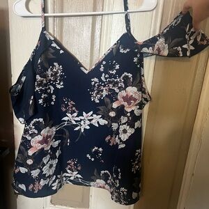 SHEIN Navy Floral Cold Shoulder Blouse